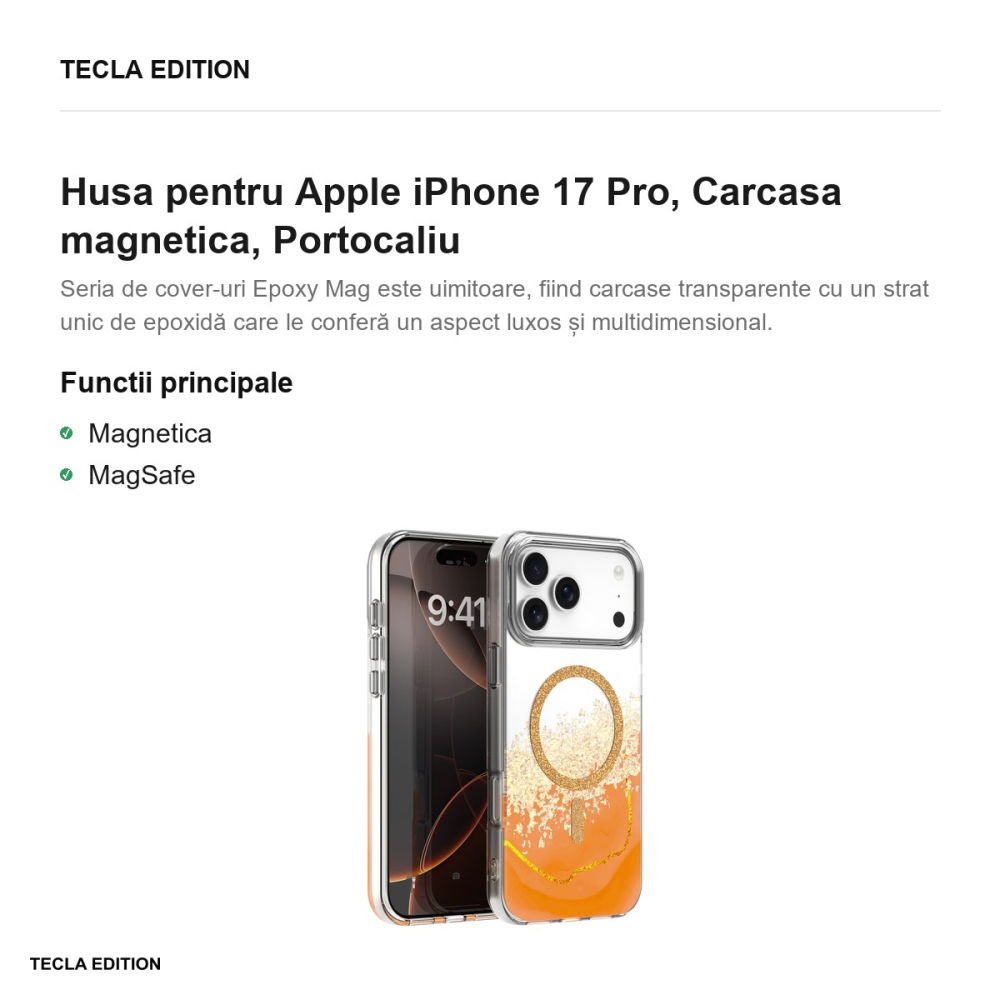 Husa Epoxy Mag pentru Apple iPhone 17 Pro, Carcasa magnetica, Portocaliu [2]