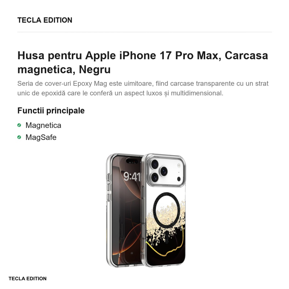 Husa Epoxy Mag pentru Apple iPhone 17 Pro Max, Carcasa magnetica, Negru [2]