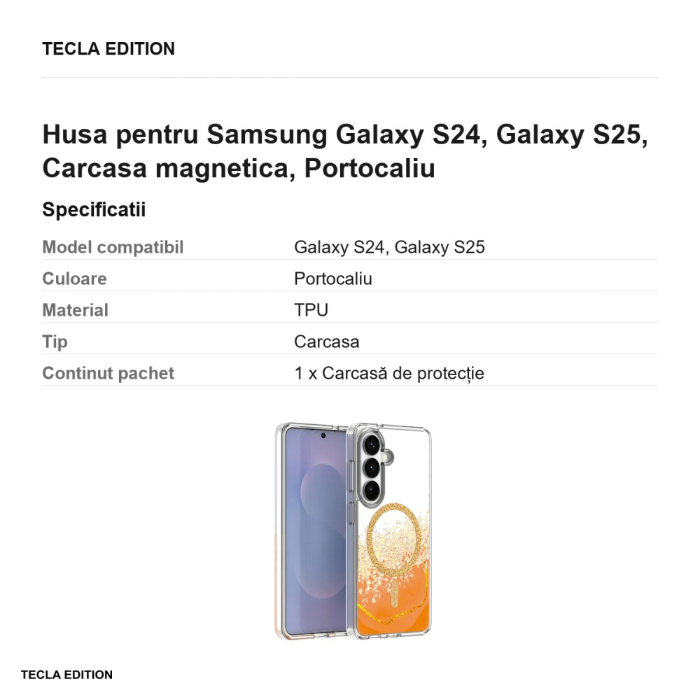 Husa Epoxy Mag pentru Samsung Galaxy S24, Galaxy S25, Carcasa magnetica, Portocaliu [3]