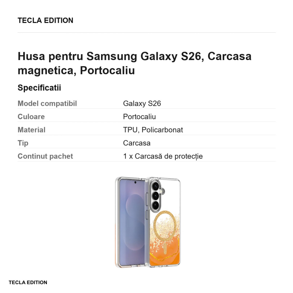 Husa Epoxy Mag pentru Samsung Galaxy S26, Carcasa magnetica, Portocaliu [3]
