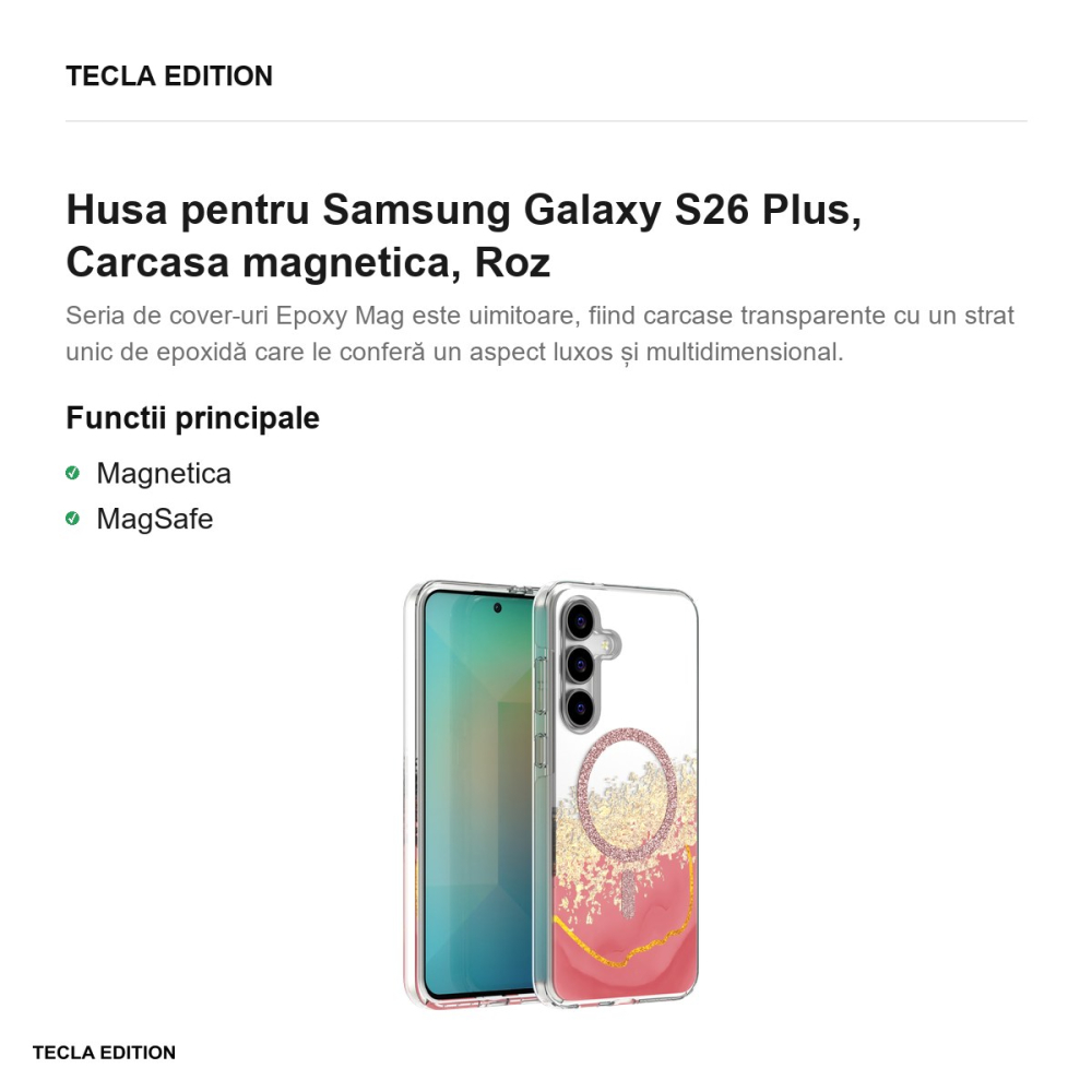 Husa Epoxy Mag pentru Samsung Galaxy S26 Plus, Carcasa magnetica, Roz [2]