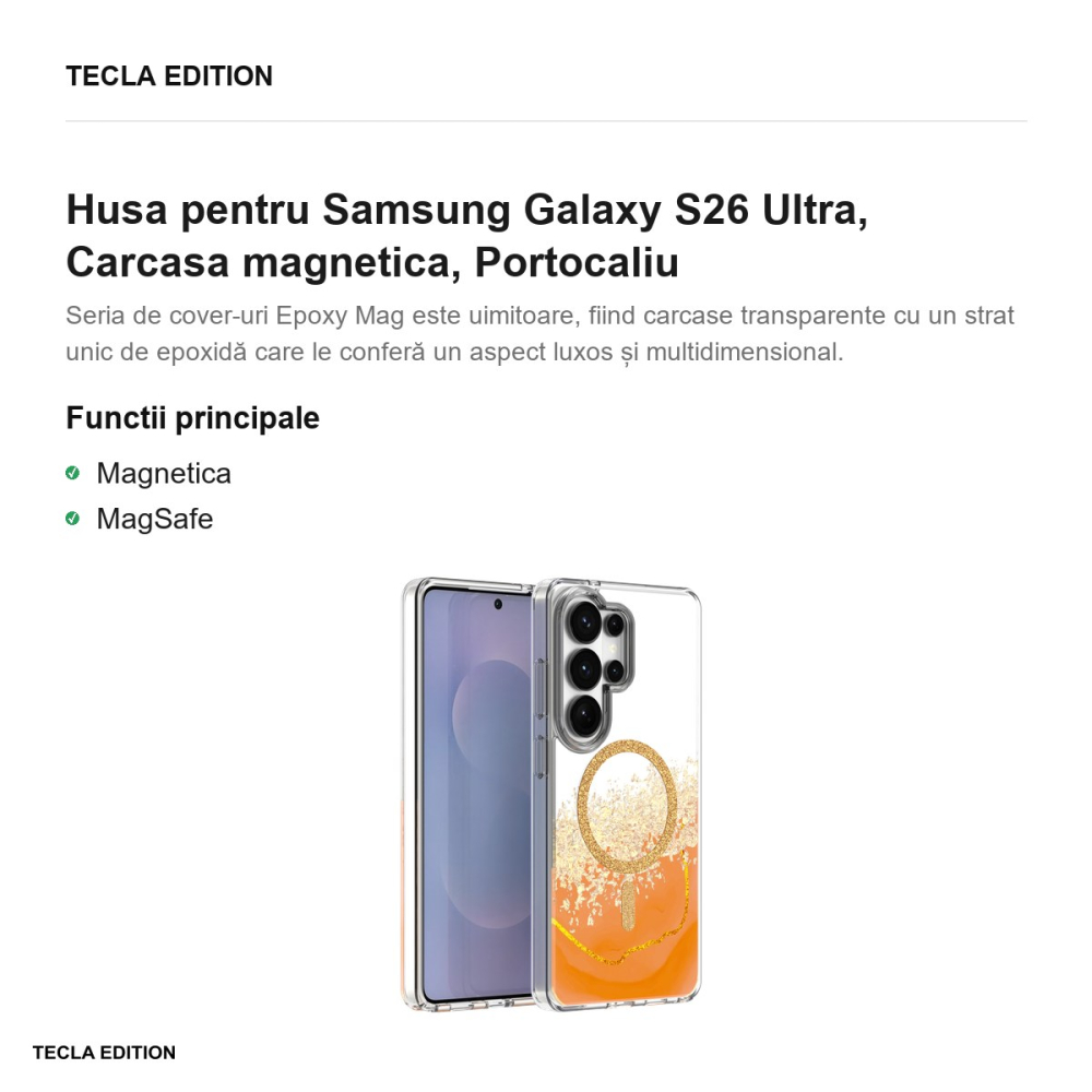 Husa Epoxy Mag pentru Samsung Galaxy S26 Ultra, Carcasa magnetica, Portocaliu [2]