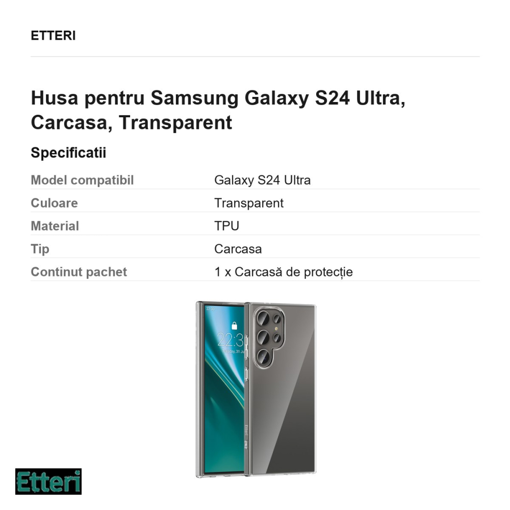 Husa Etteri Clear pentru Samsung Galaxy S24 Ultra, Carcasa, Transparent [3]