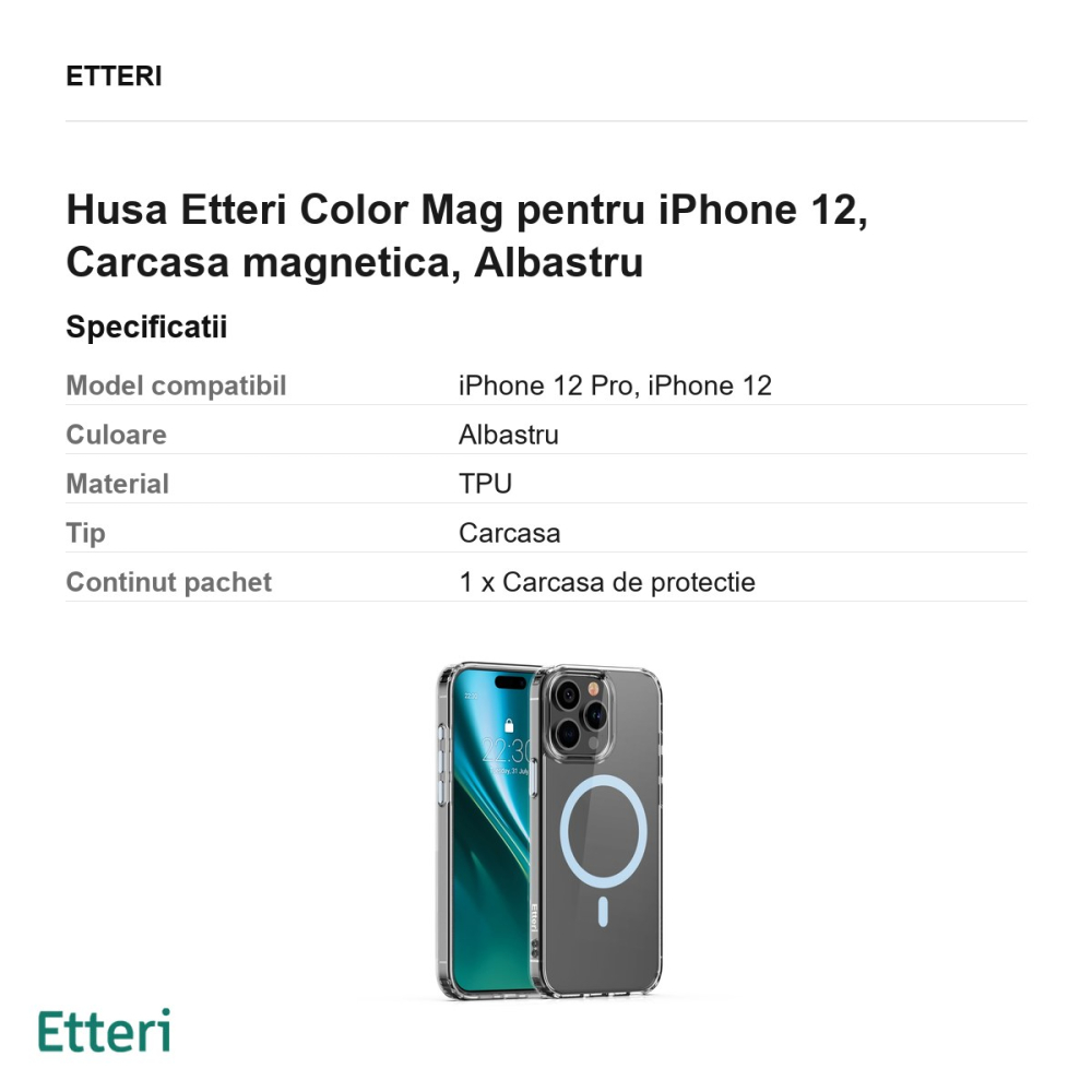 Husa Etteri Color Mag pentru iPhone 12, Carcasa magnetica, Albastru [3]