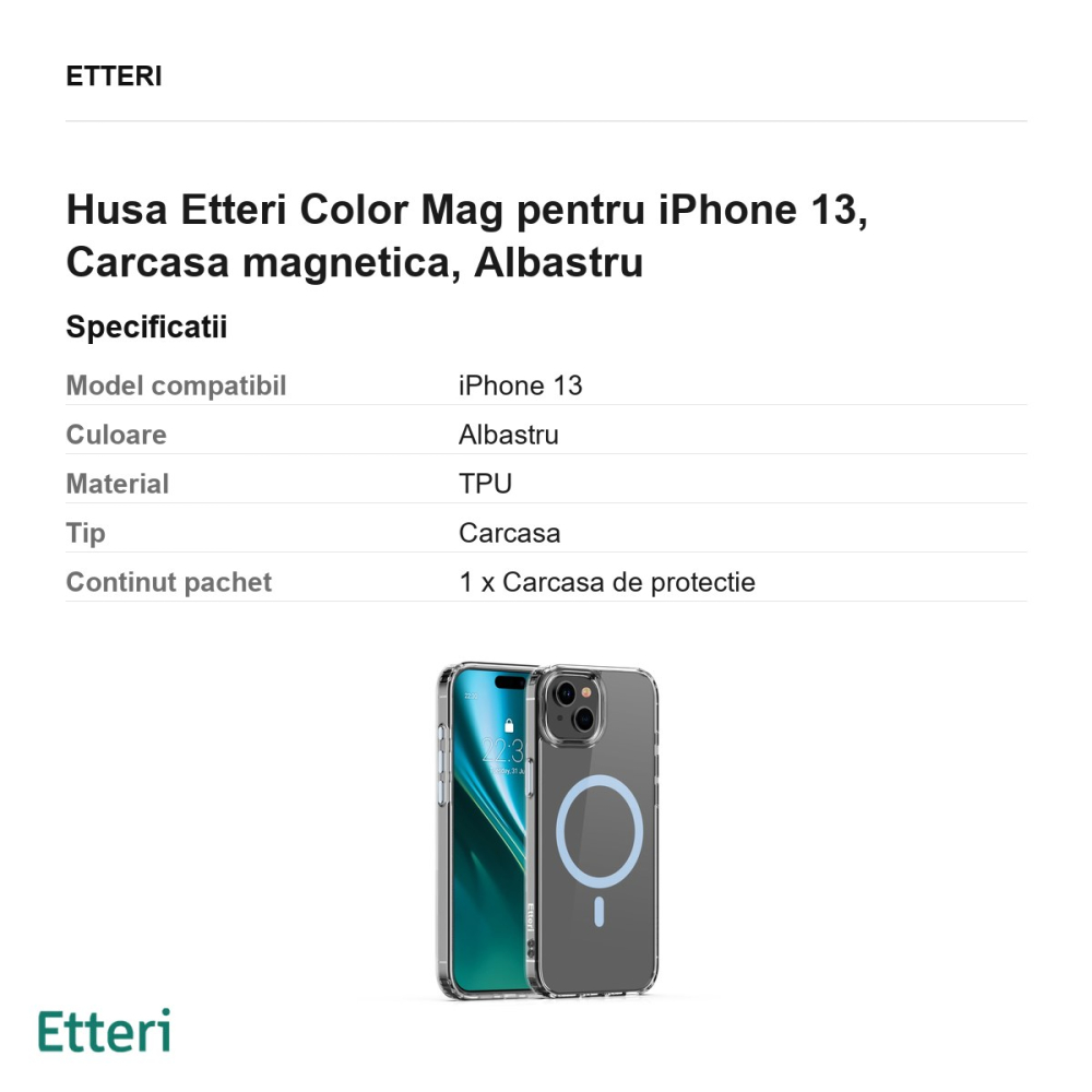 Husa Etteri Color Mag pentru iPhone 13, Carcasa magnetica, Albastru [3]