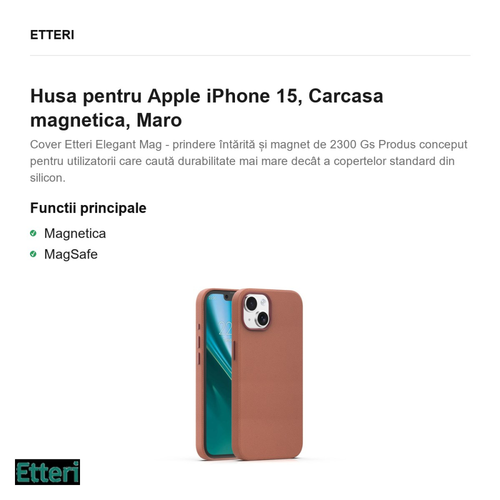 Husa Etteri Elegant Mag pentru Apple iPhone 15, Carcasa magnetica, Maro [2]