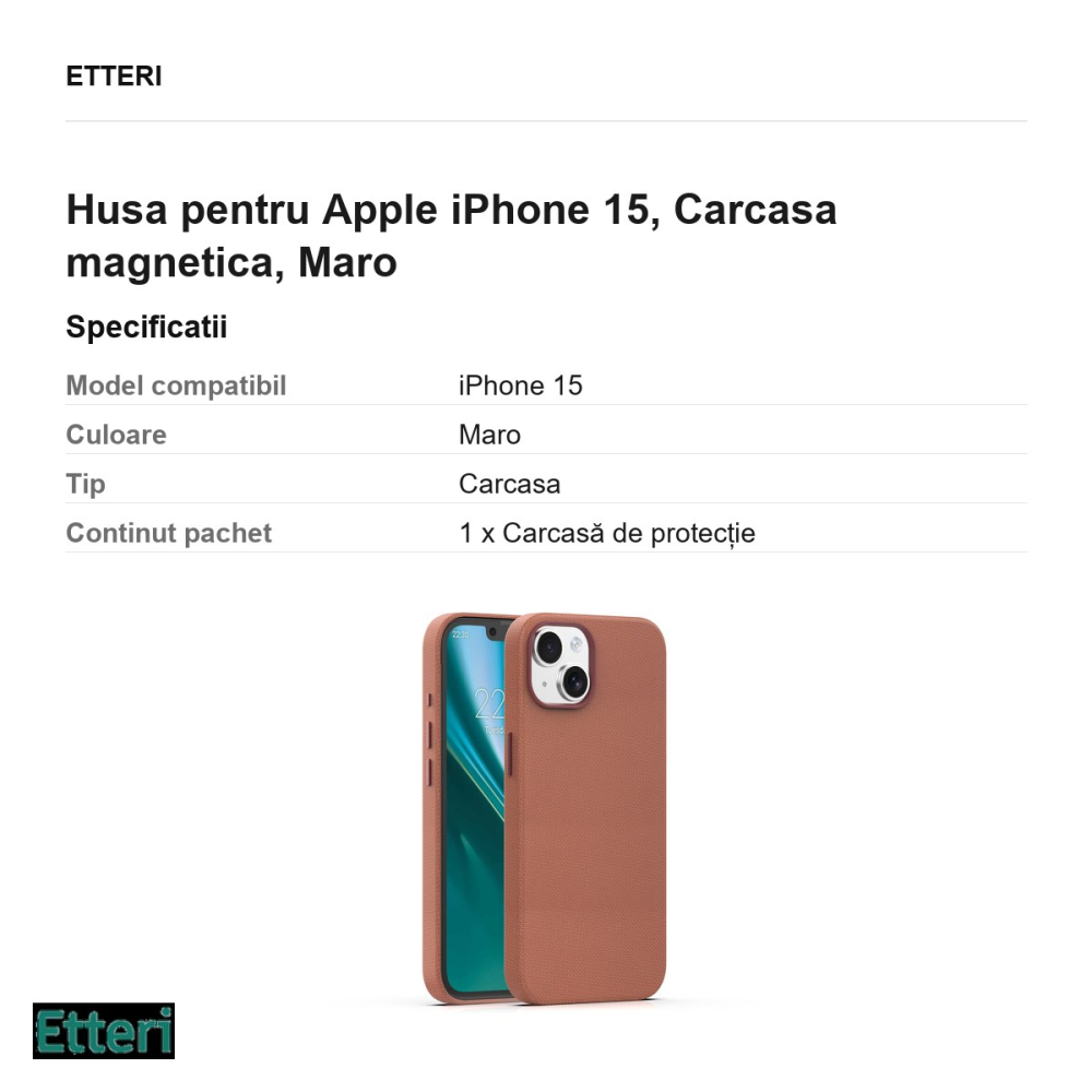 Husa Etteri Elegant Mag pentru Apple iPhone 15, Carcasa magnetica, Maro [3]
