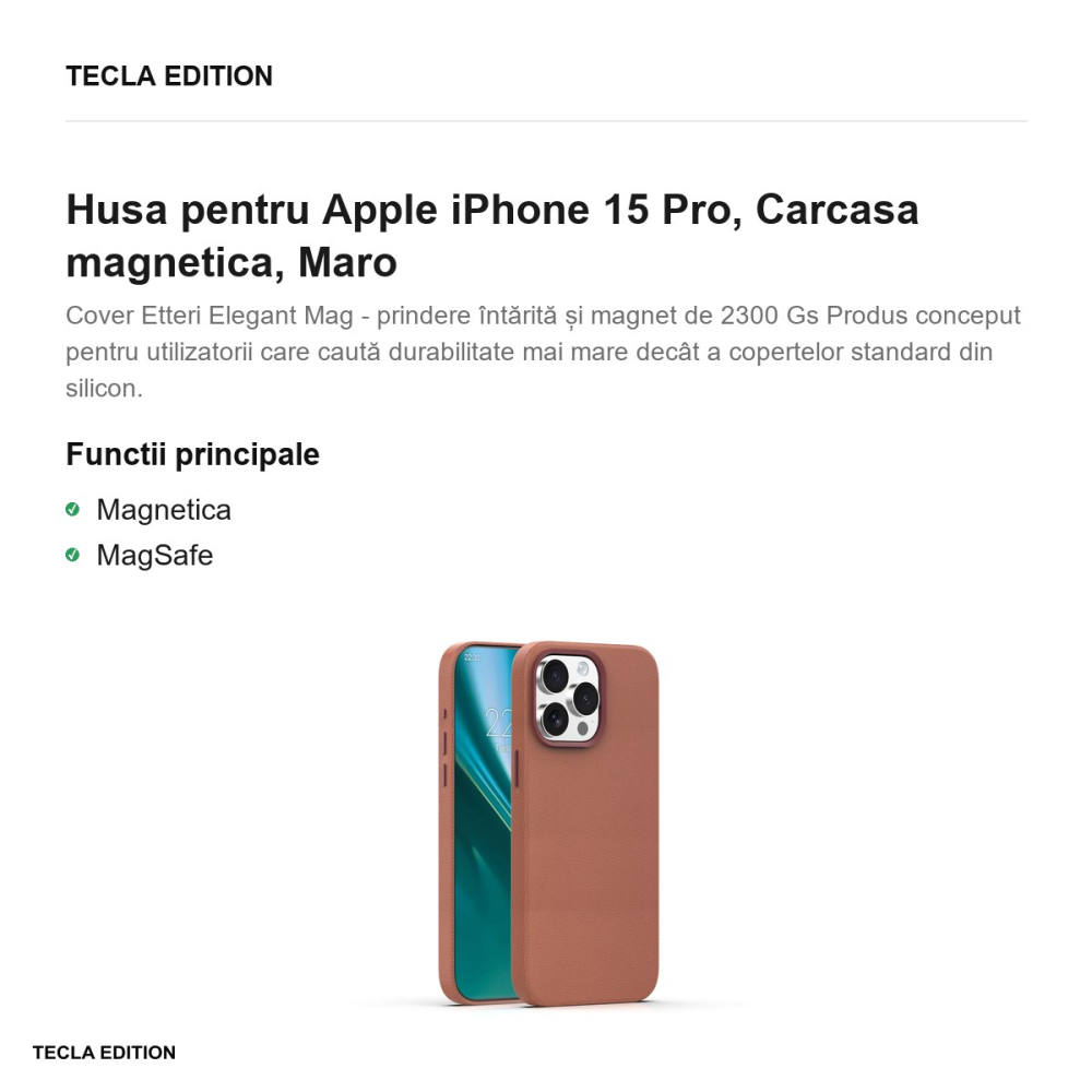 Husa Etteri Elegant Mag pentru Apple iPhone 15 Pro, Carcasa magnetica, Maro [2]