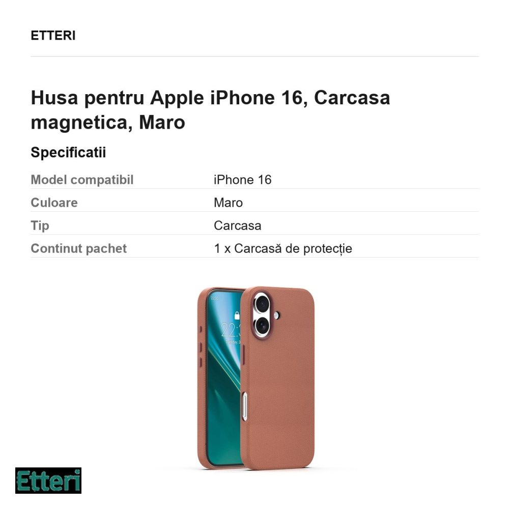 Husa Etteri Elegant Mag pentru Apple iPhone 16, Carcasa magnetica, Maro [3]
