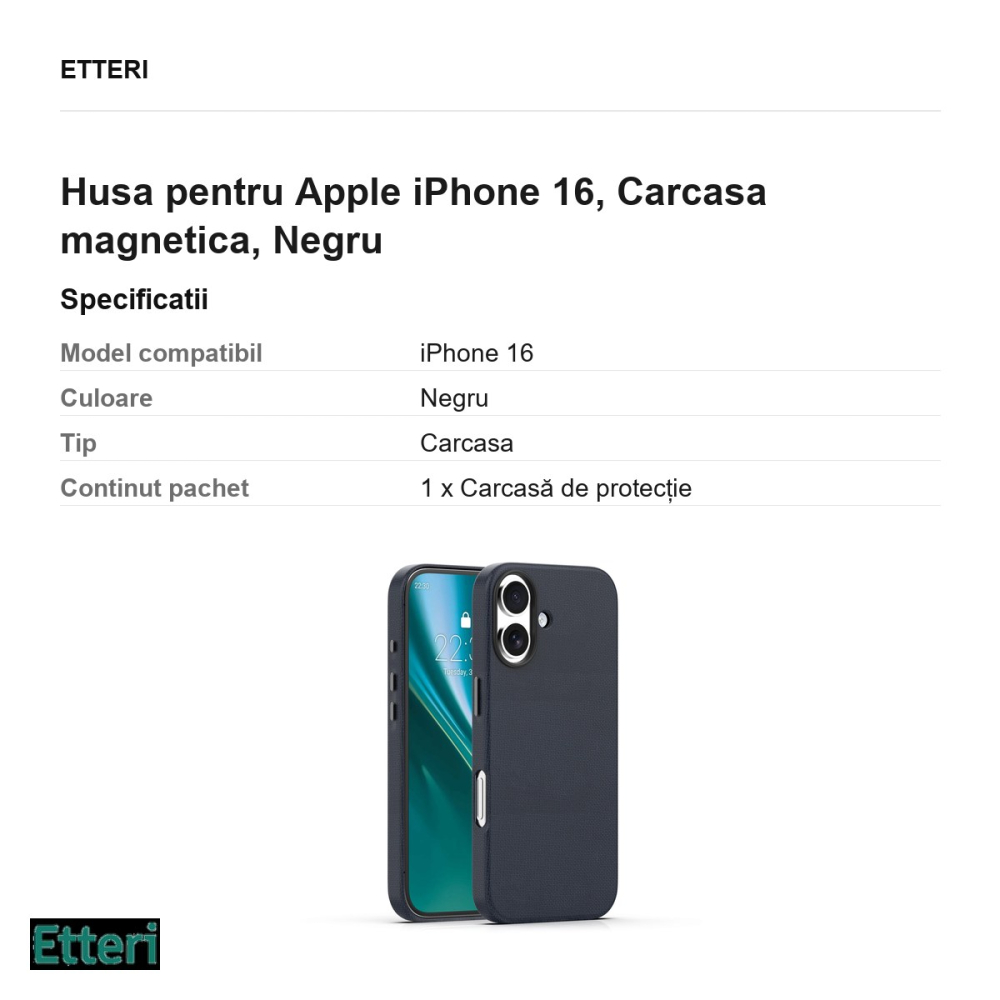 Husa Etteri Elegant Mag pentru Apple iPhone 16, Carcasa magnetica, Negru [3]