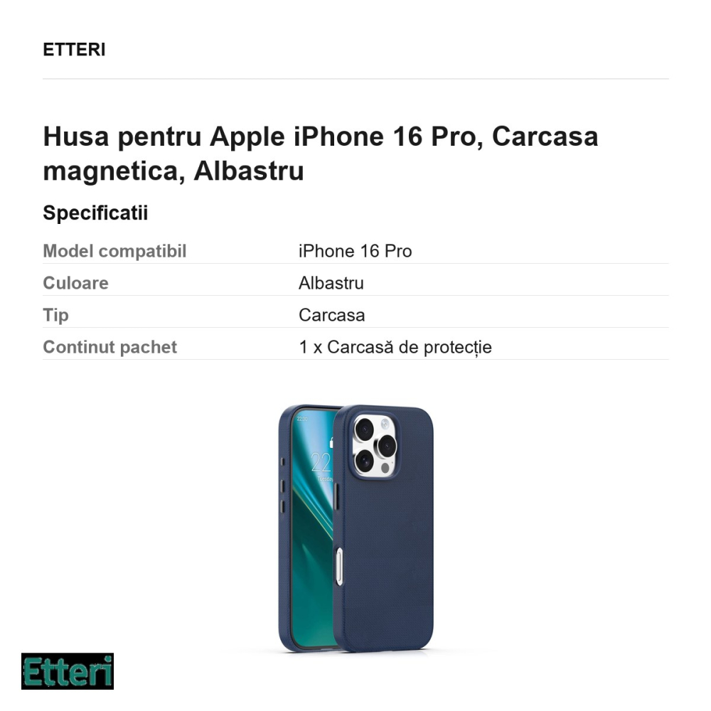 Husa Etteri Elegant Mag pentru Apple iPhone 16 Pro, Carcasa magnetica, Albastru [3]