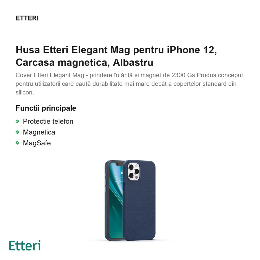 Husa Etteri Elegant Mag pentru iPhone 12, Carcasa magnetica, Albastru [2]