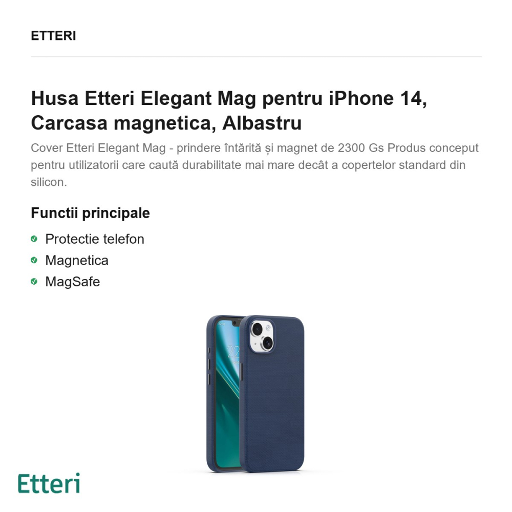 Husa Etteri Elegant Mag pentru iPhone 14, Carcasa magnetica, Albastru [2]