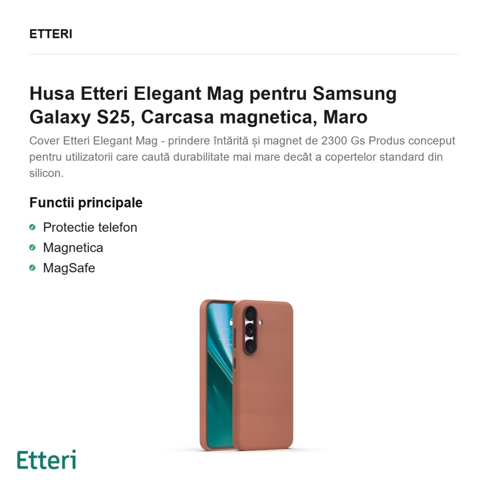Husa Etteri Elegant Mag pentru Samsung Galaxy S25, Carcasa magnetica, Maro [2]