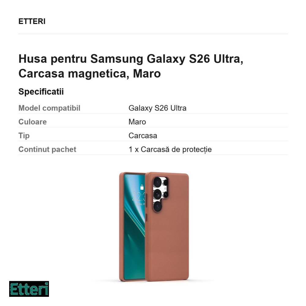 Husa Etteri Elegant Mag pentru Samsung Galaxy S26 Ultra, Carcasa magnetica, Maro [3]