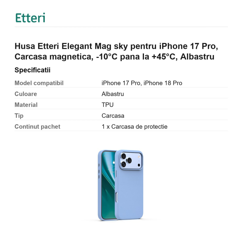 Husa Etteri Elegant Mag sky pentru iPhone 17 Pro, Carcasa magnetica, -10°C pana la +45°C, Albastru [3]