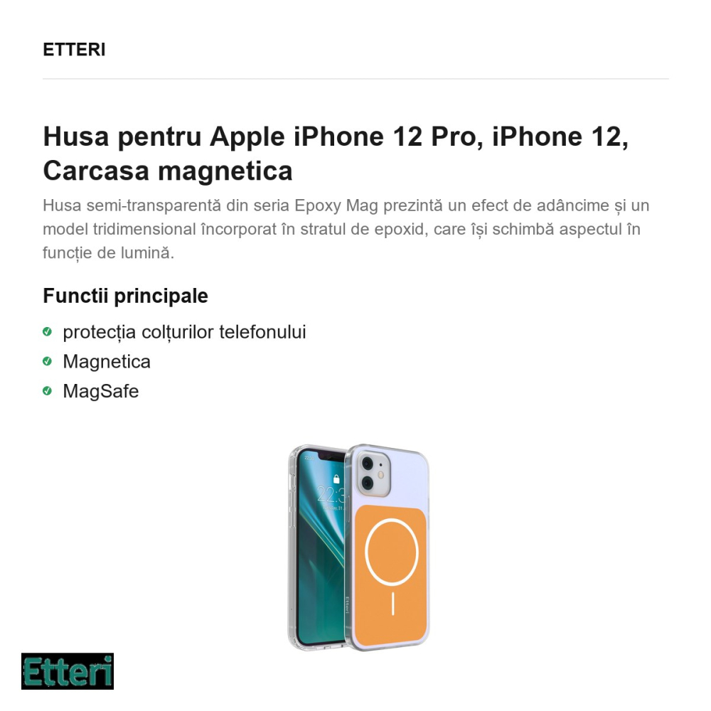 Husa Etteri Hidden Pearl pentru Apple iPhone 12 Pro, iPhone 12, Carcasa magnetica, Portocaliu [2]