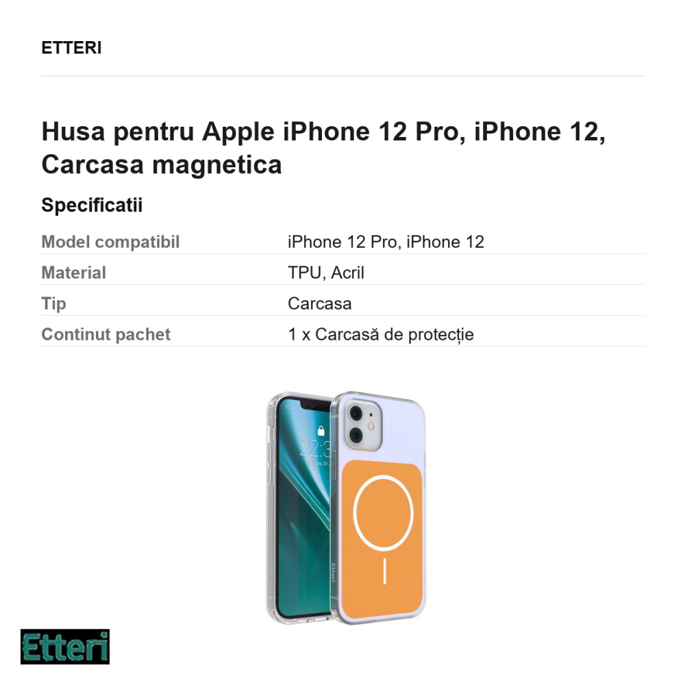 Husa Etteri Hidden Pearl pentru Apple iPhone 12 Pro, iPhone 12, Carcasa magnetica, Portocaliu [3]