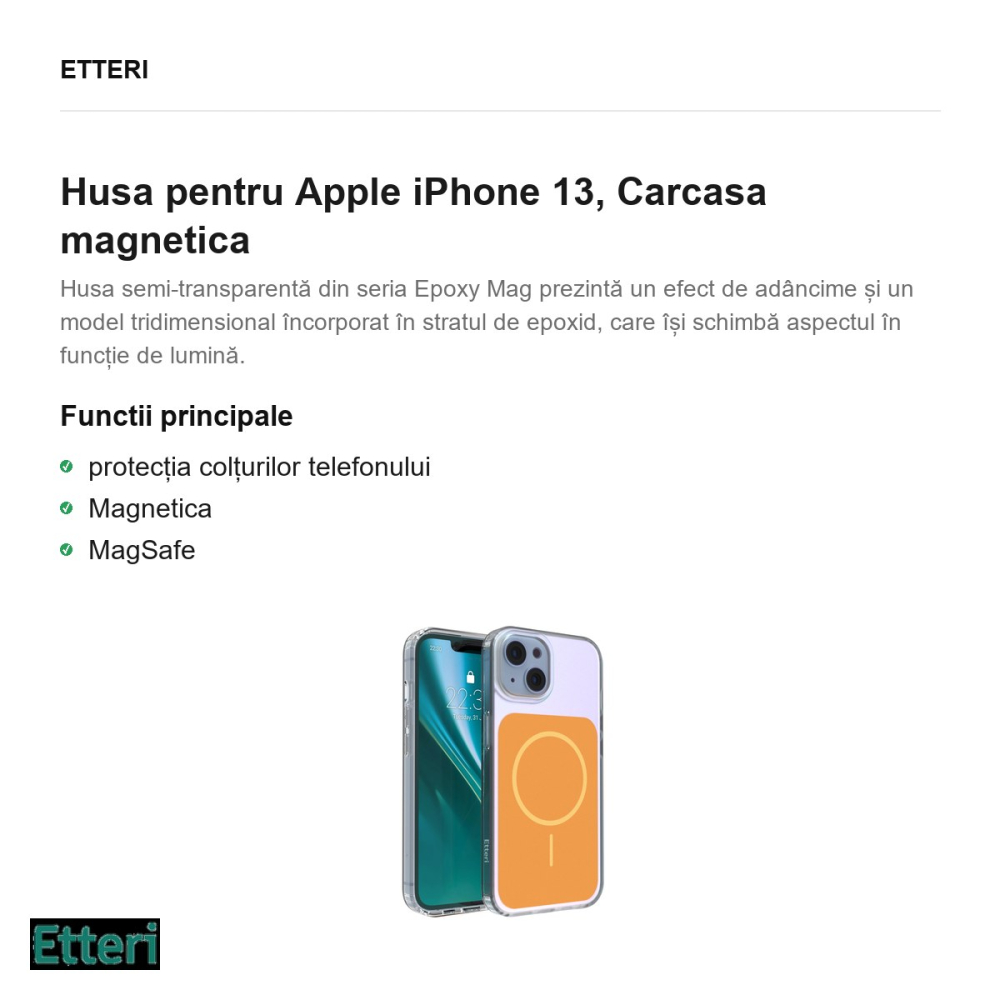 Husa Etteri Hidden Pearl pentru Apple iPhone 13, Carcasa magnetica, Portocaliu [2]
