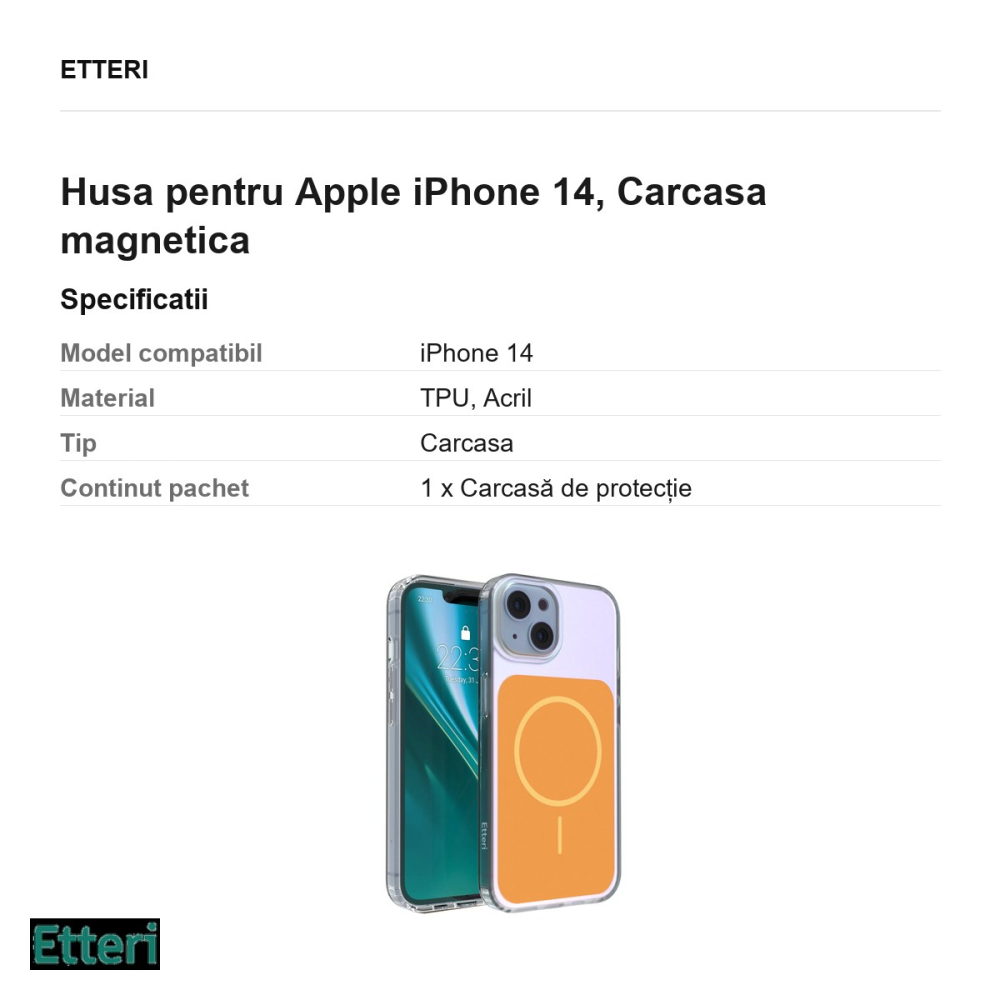 Husa Etteri Hidden Pearl pentru Apple iPhone 14, Carcasa magnetica, Portocaliu [3]