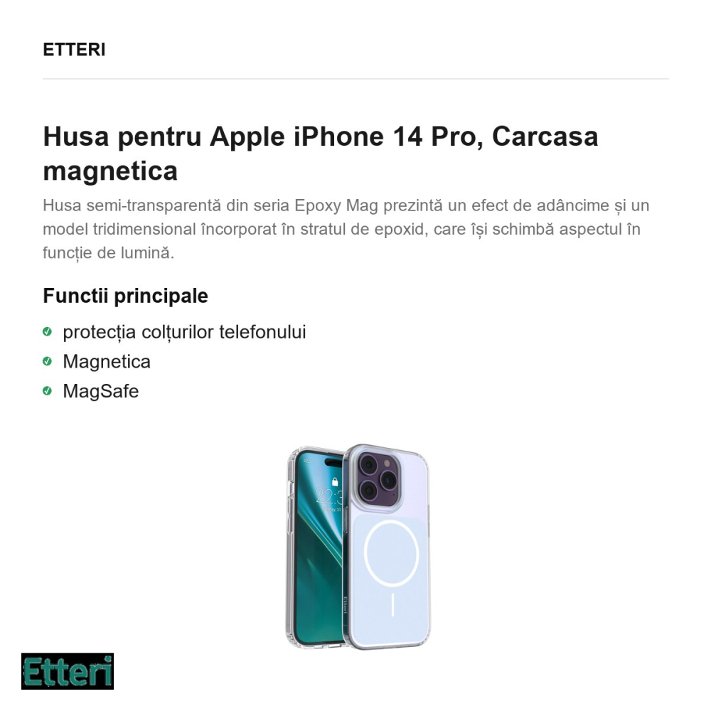 Husa Etteri Hidden Pearl pentru Apple iPhone 14 Pro, Carcasa magnetica, Albastru deschis [2]