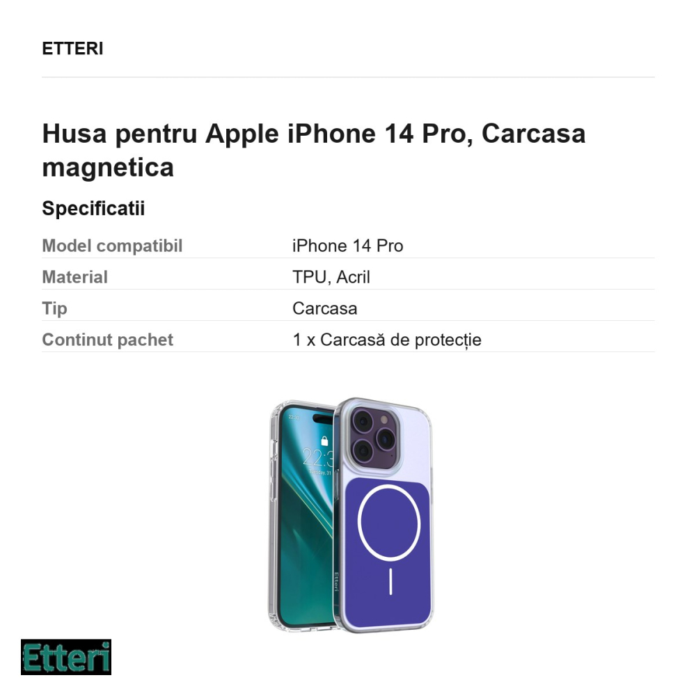 Husa Etteri Hidden Pearl pentru Apple iPhone 14 Pro, Carcasa magnetica, Albastru inchis [3]