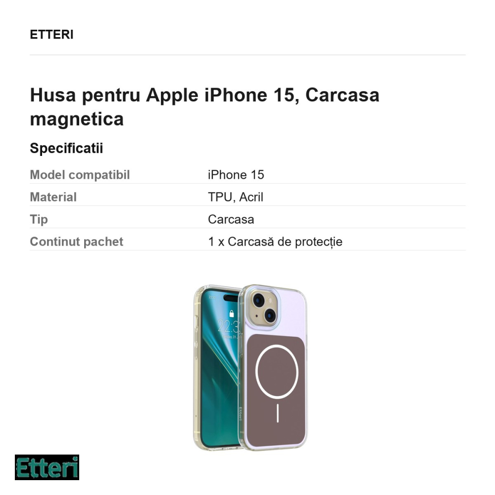 Husa Etteri Hidden Pearl pentru Apple iPhone 15, Carcasa magnetica, Maro [3]
