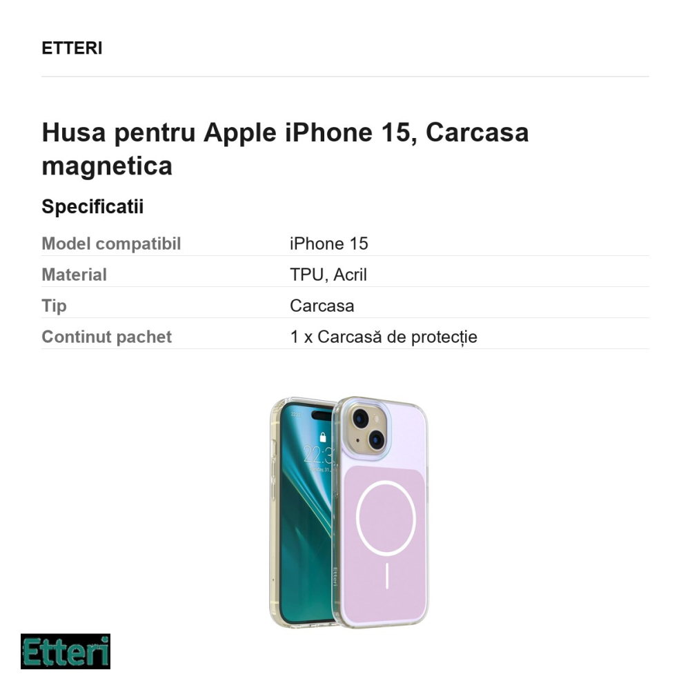 Husa Etteri Hidden Pearl pentru Apple iPhone 15, Carcasa magnetica, Roz [3]