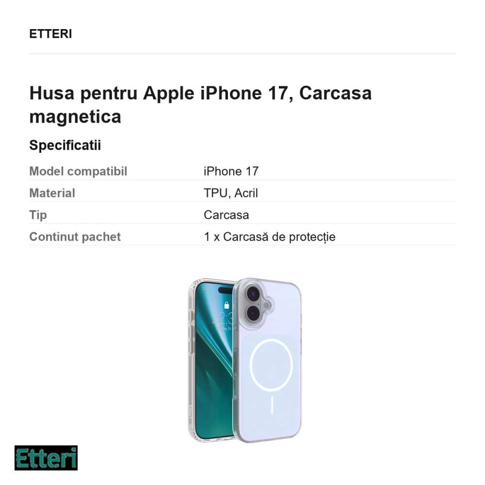Husa Etteri Hidden Pearl pentru Apple iPhone 17, Carcasa magnetica, Albastru deschis [3]