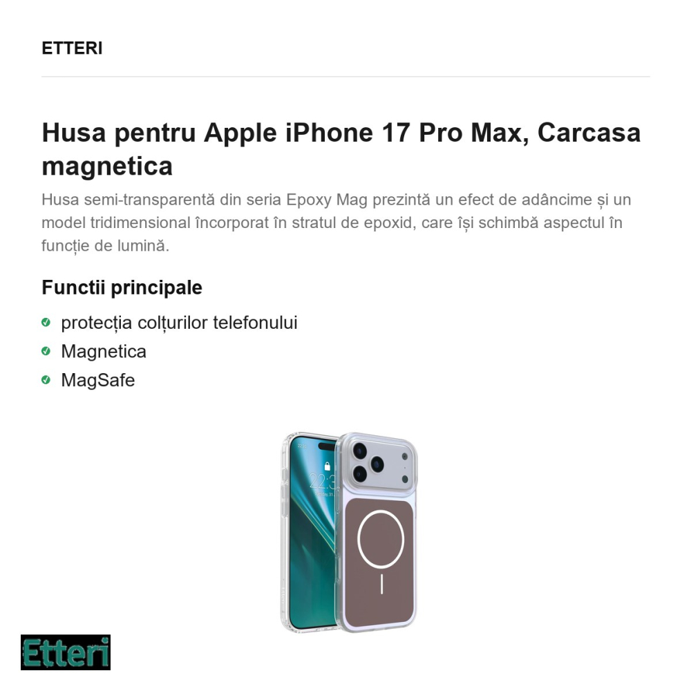 Husa Etteri Hidden Pearl pentru Apple iPhone 17 Pro Max, Carcasa magnetica, Maro [2]