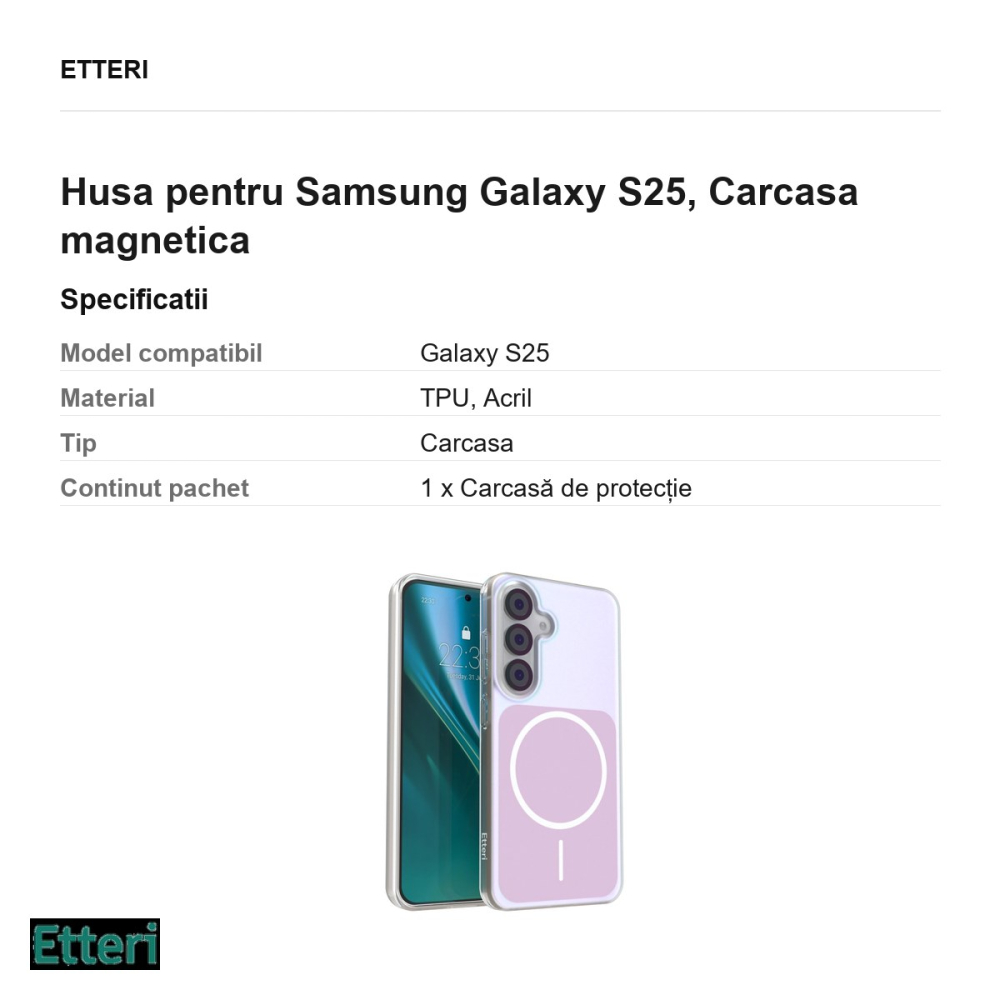 Husa Etteri Hidden Pearl pentru Samsung Galaxy S25, Carcasa magnetica, Roz [3]