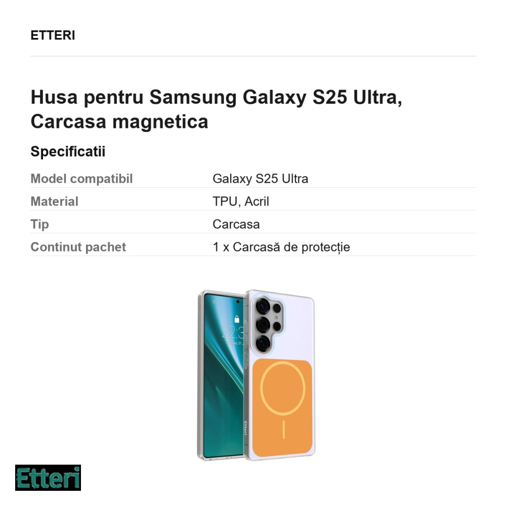 Husa Etteri Hidden Pearl pentru Samsung Galaxy S25 Ultra, Carcasa magnetica, Portocaliu [3]