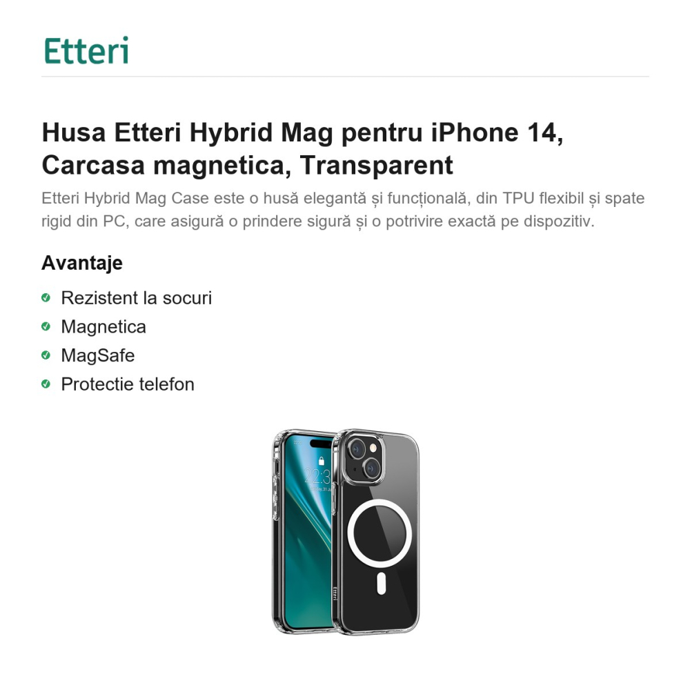 Husa Etteri Hybrid Mag pentru iPhone 14, Carcasa magnetica, Transparent [2]