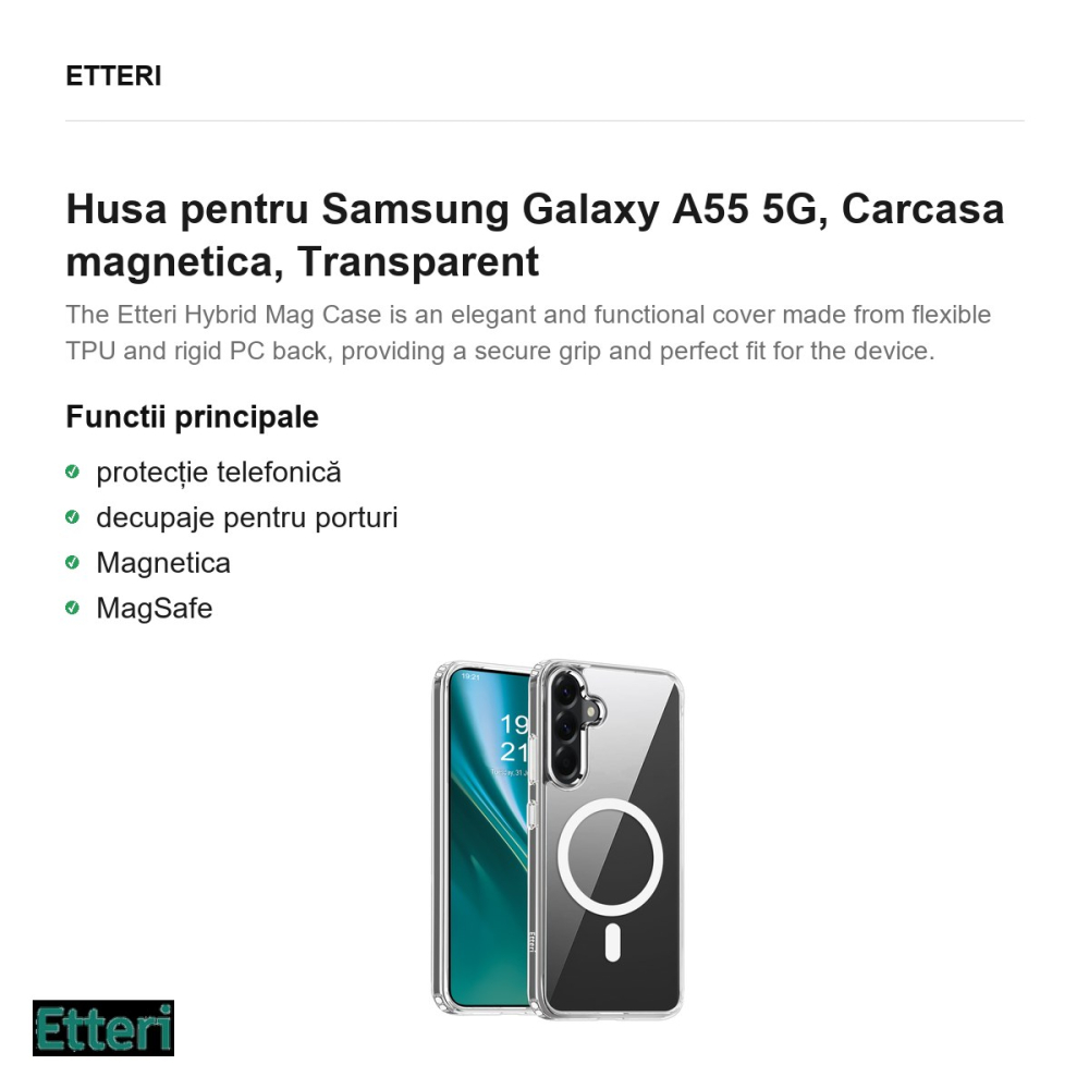 Husa Etteri Hybrid Mag pentru Samsung Galaxy A55 5G, Carcasa magnetica, Transparent [2]