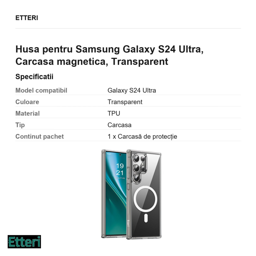 Husa Etteri Hybrid Mag pentru Samsung Galaxy S24 Ultra, Carcasa magnetica, Transparent [3]