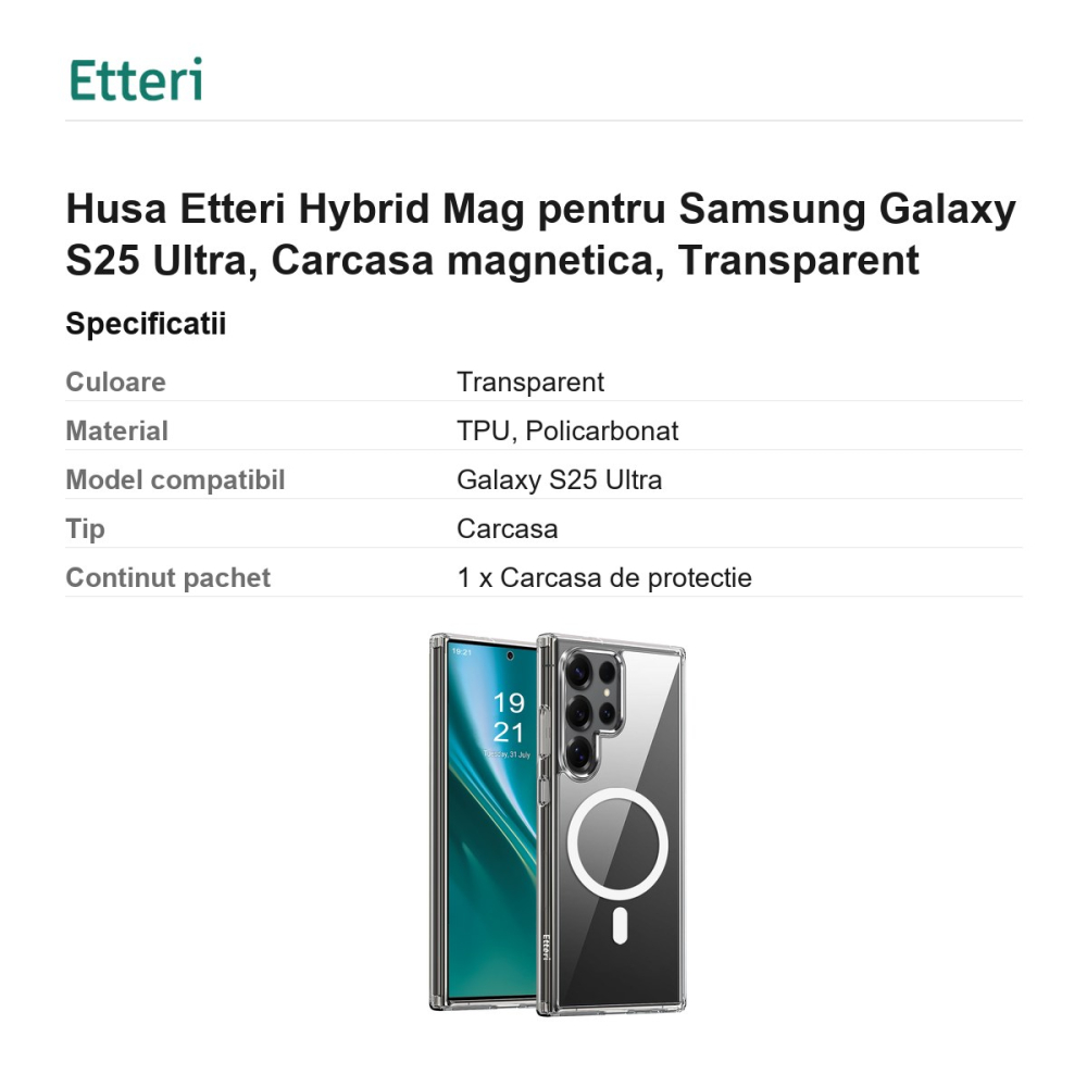Husa Etteri Hybrid Mag pentru Samsung Galaxy S25 Ultra, Carcasa magnetica, Transparent [3]