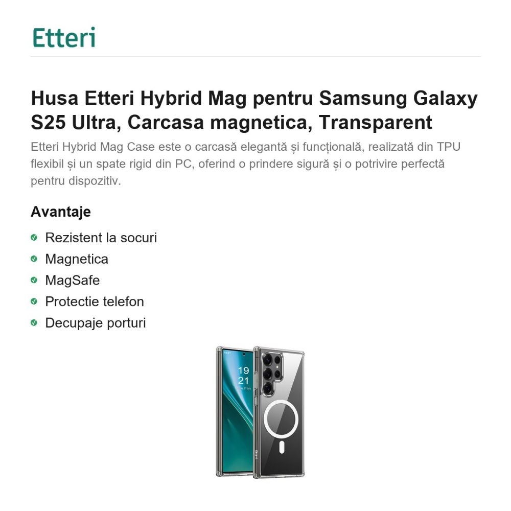 Husa Etteri Hybrid Mag pentru Samsung Galaxy S25 Ultra, Carcasa magnetica, Transparent [2]