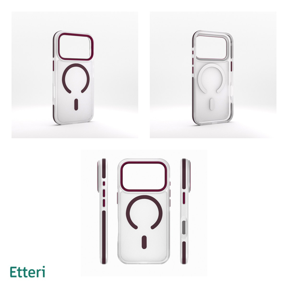 Husa Etteri Icy Mag cherry pentru iPhone 17 Pro, Carcasa magnetica, protectie telefonica, marginile antiderapante, buton metalic, PC, TPU (poliuretan termoplastic), Visiniu [4]