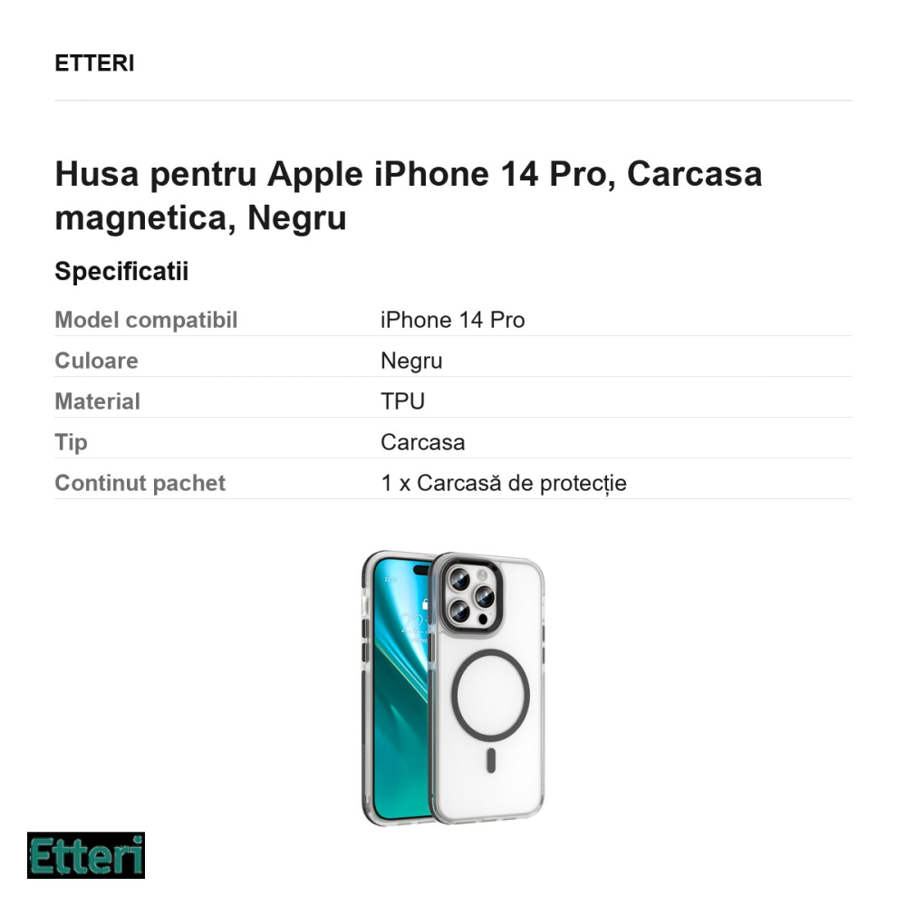 Husa Etteri Icy Mag pentru Apple iPhone 14 Pro, Carcasa magnetica, Negru [3]