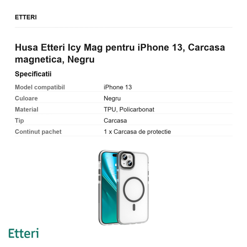 Husa Etteri Icy Mag pentru iPhone 13, Carcasa magnetica, Negru [3]