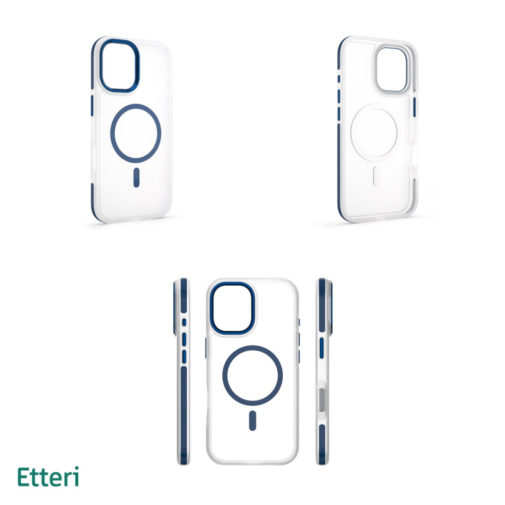 Husa Etteri Icy Mag pentru iPhone 17, Carcasa magnetica, protectie telefonica, marginile antiderapante, buton metalic, TPU (poliuretan termoplastic), PC, Albastru [4]