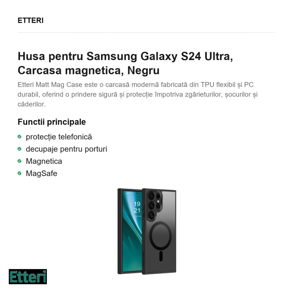 Husa Etteri Matt Mag pentru Samsung Galaxy S24 Ultra, Carcasa magnetica, Negru [2]