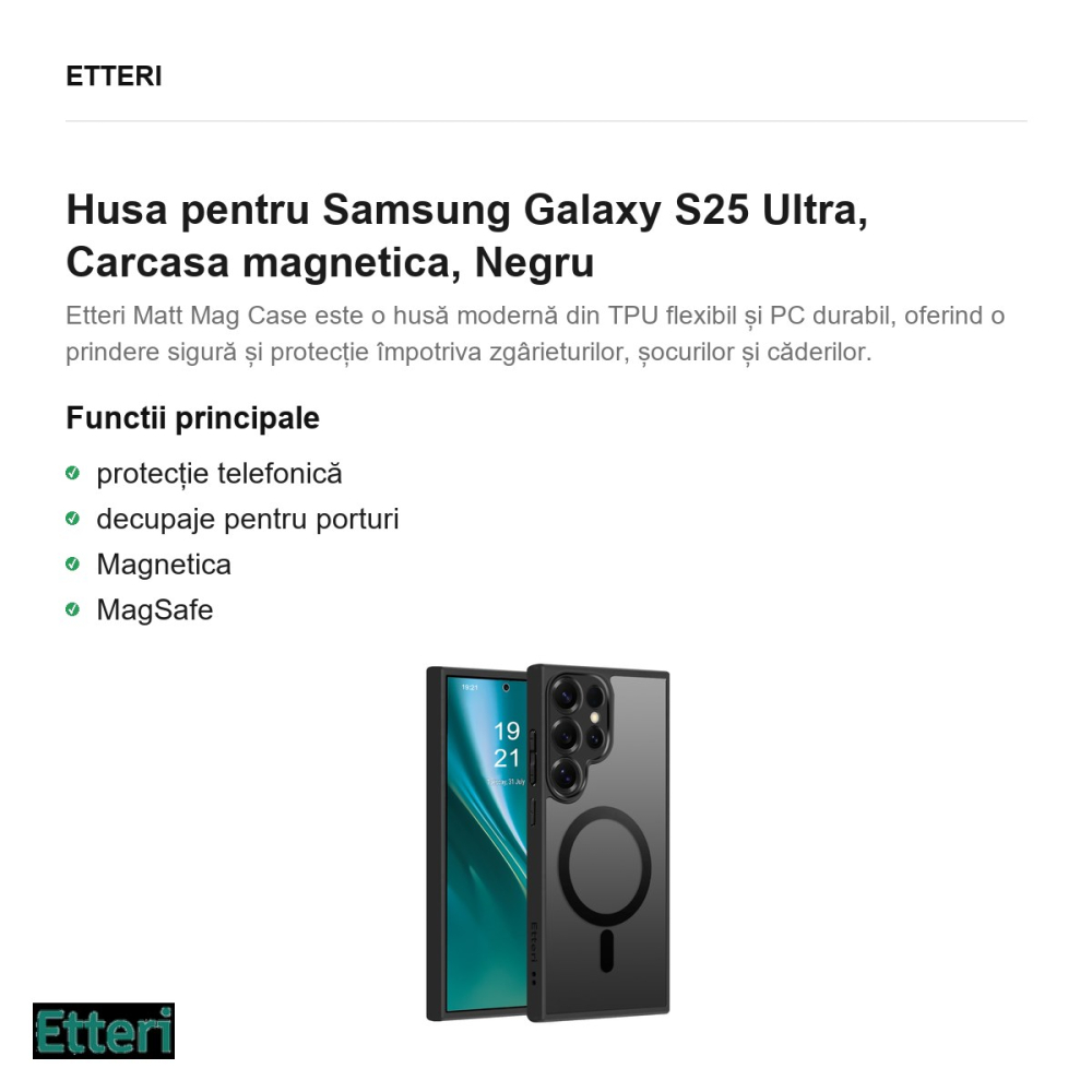 Husa Etteri Matt Mag pentru Samsung Galaxy S25 Ultra, Carcasa magnetica, Negru [2]