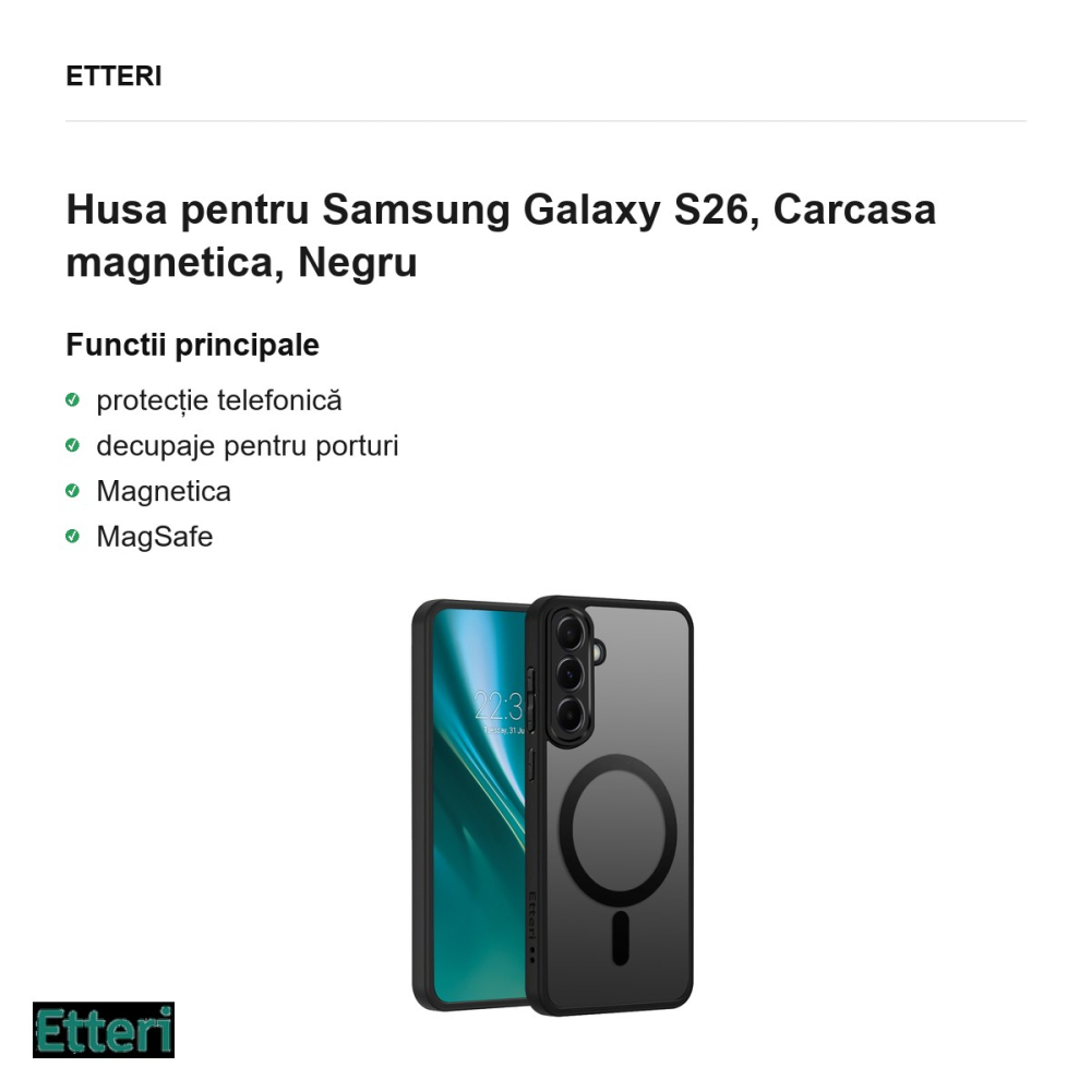 Husa Etteri Matt Mag pentru Samsung Galaxy S26, Carcasa magnetica, Negru [2]