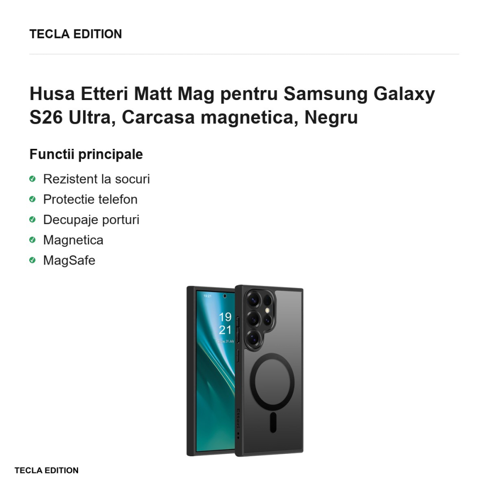 Husa Etteri Matt Mag pentru Samsung Galaxy S26 Ultra, Carcasa magnetica, Negru [2]