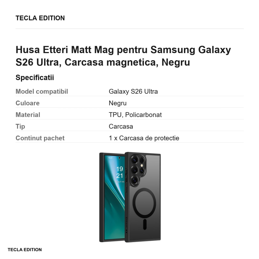 Husa Etteri Matt Mag pentru Samsung Galaxy S26 Ultra, Carcasa magnetica, Negru [3]
