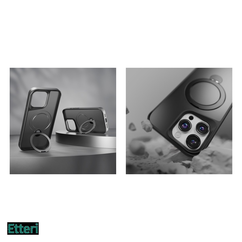 Husa Etteri Matt Mag Ring pentru Apple iPhone 15 Pro Max, Carcasa magnetica, Negru [5]