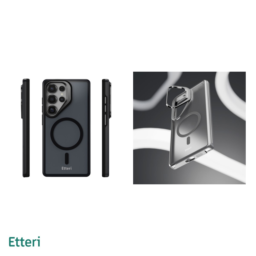 Husa Etteri Morning Fog pentru Samsung Galaxy S26 Ultra, Carcasa magnetica, functia de suport, buton metalic, PC, TPU (poliuretan termoplastic), Negru [5]