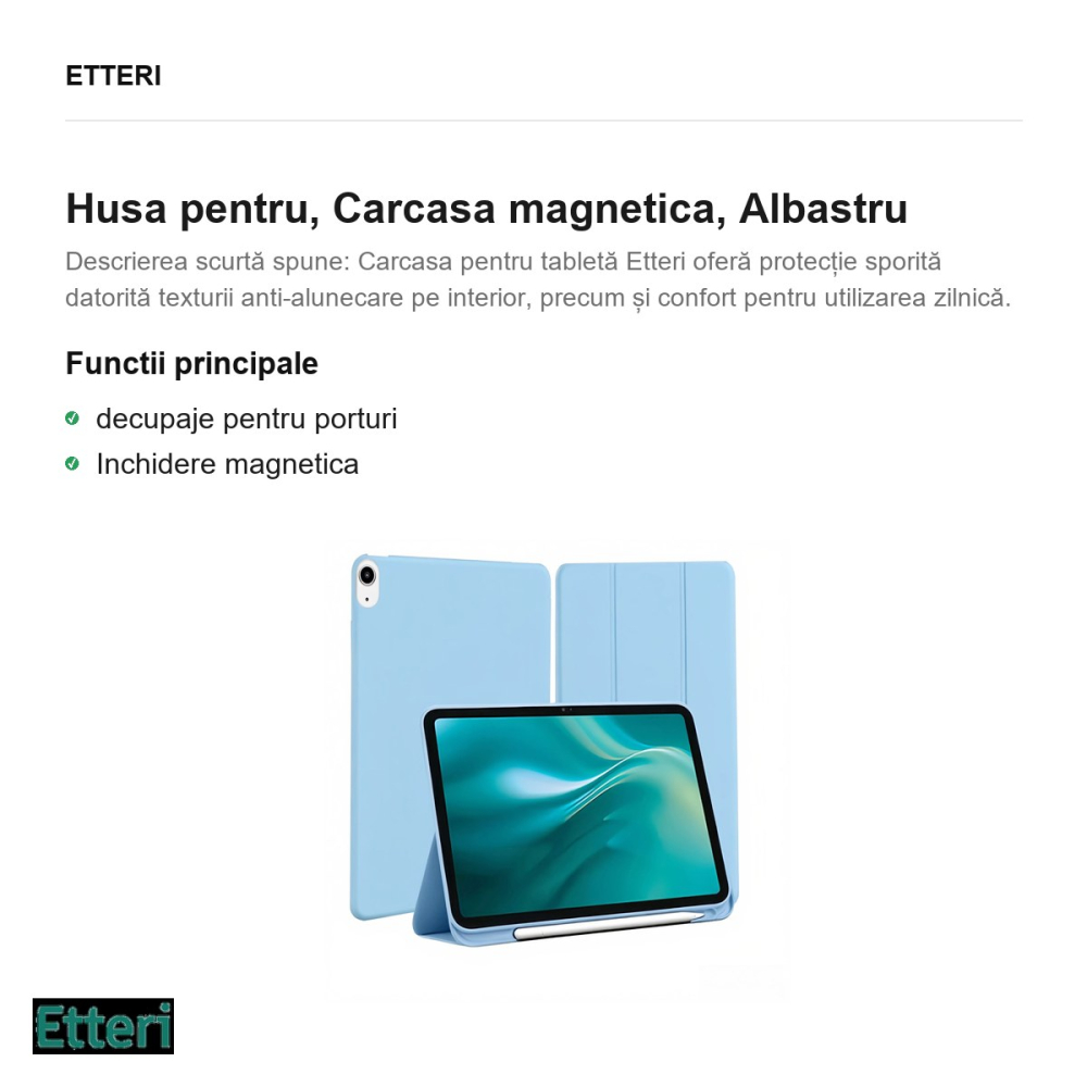 Husa Etteri pentru Apple iPad 10.9 (gen 10, 2022), Carcasa magnetica, Albastru [2]