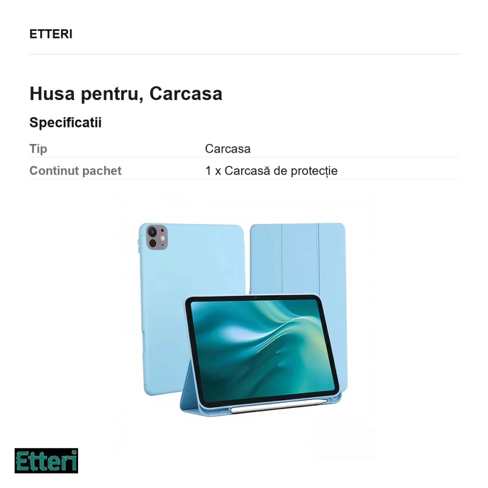 Husa Etteri pentru Apple iPad Pro 11 (2024), Carcasa, Albastru deschis [3]